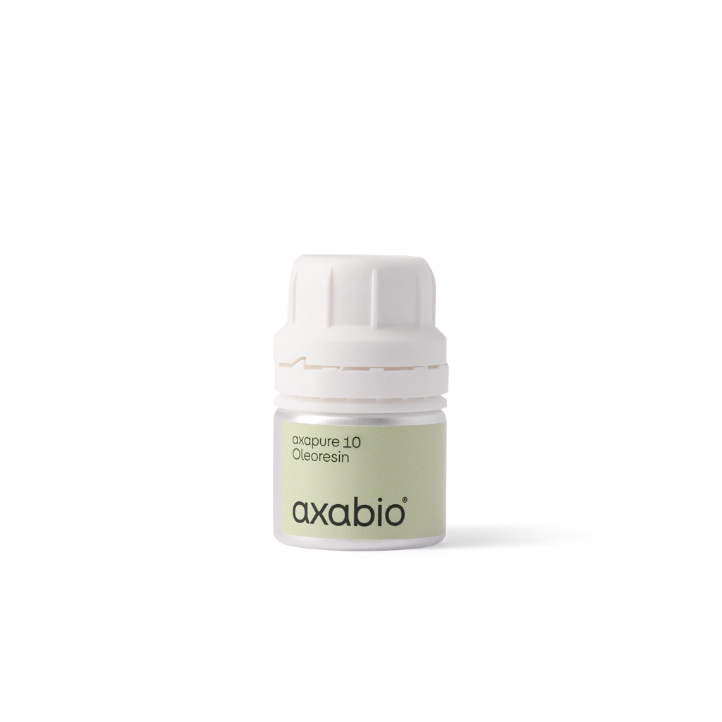 A small bottle of axabio acrylic paint in the shade Capture 10 Ochre, featuring a pale ochre green label and a white ribbed cap, set against a solid white background.