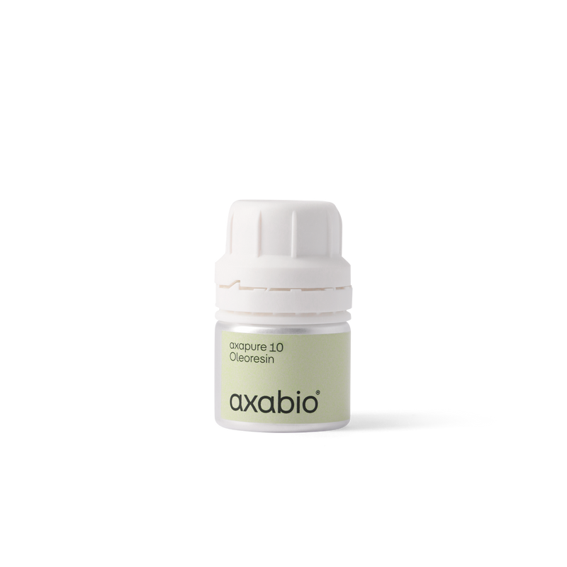 A small bottle of axabio acrylic paint in the shade Capture 10 Ochre, featuring a pale ochre green label and a white ribbed cap, set against a solid white background.