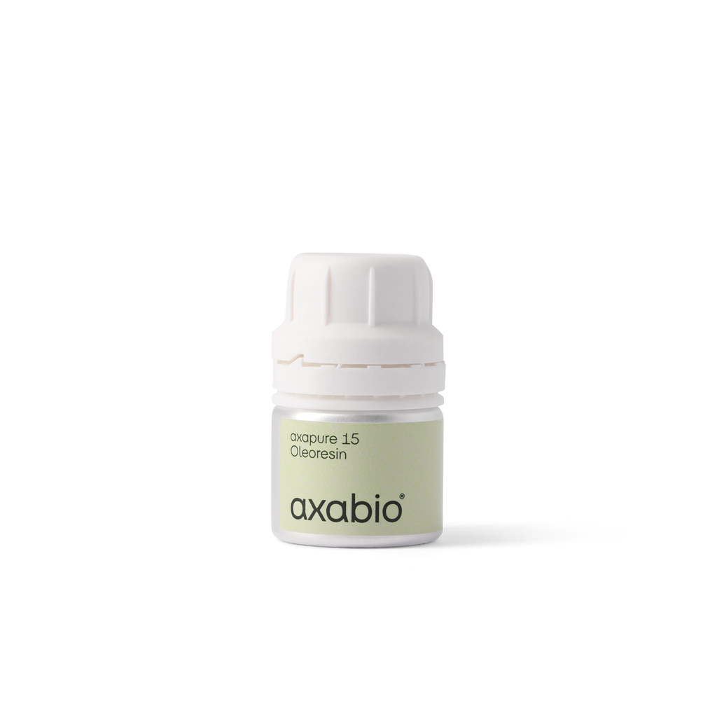 A small bottle of Axabio acrylic paint in color 15 Obsession, featuring a pale sage green paint inside and a white ribbed cap, set against a solid white background.
