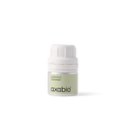 A small bottle of Axabio acrylic paint in the shade 'aperture 5 Ochrecream', featuring a pale green label and a white ribbed cap, set against a solid white background.